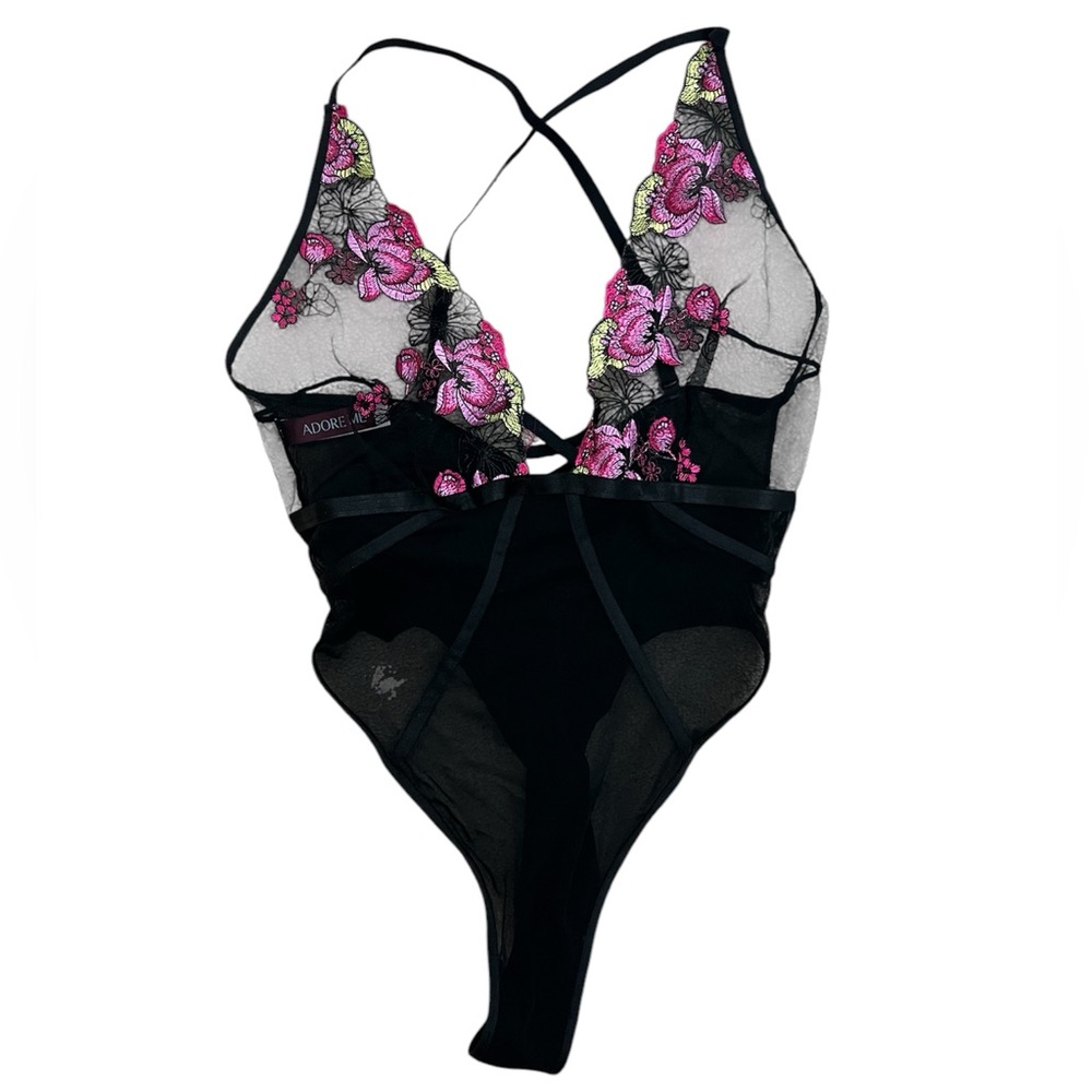 Adore Me Rue Floral Black Bodysuit 🖤💐